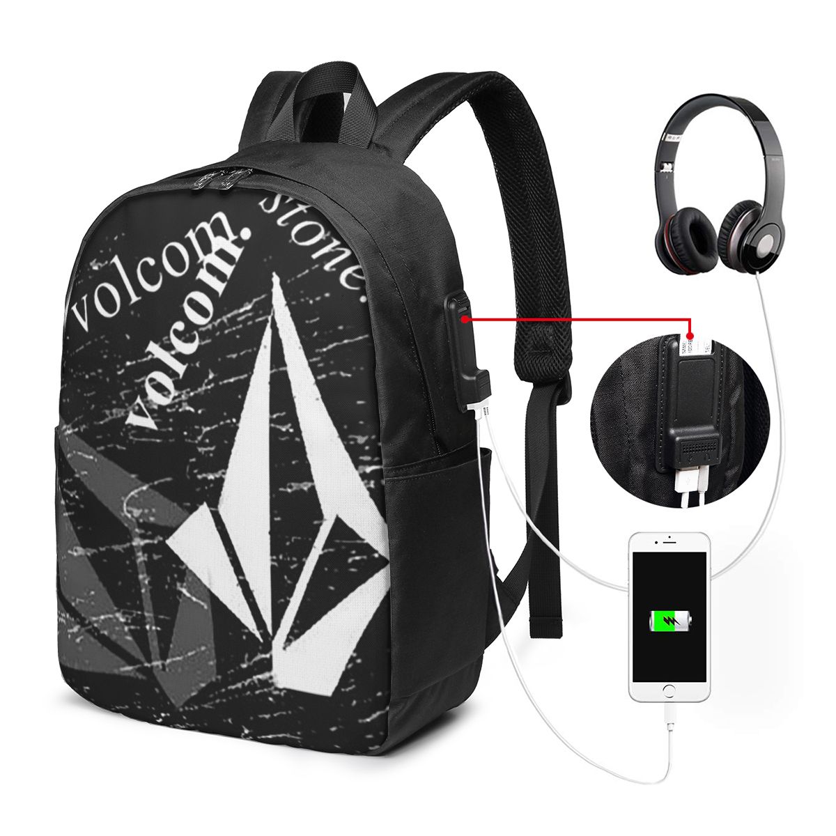 Women Bags College - حقيبة ظهر بشعار V-Volcom، حقيبة سفر